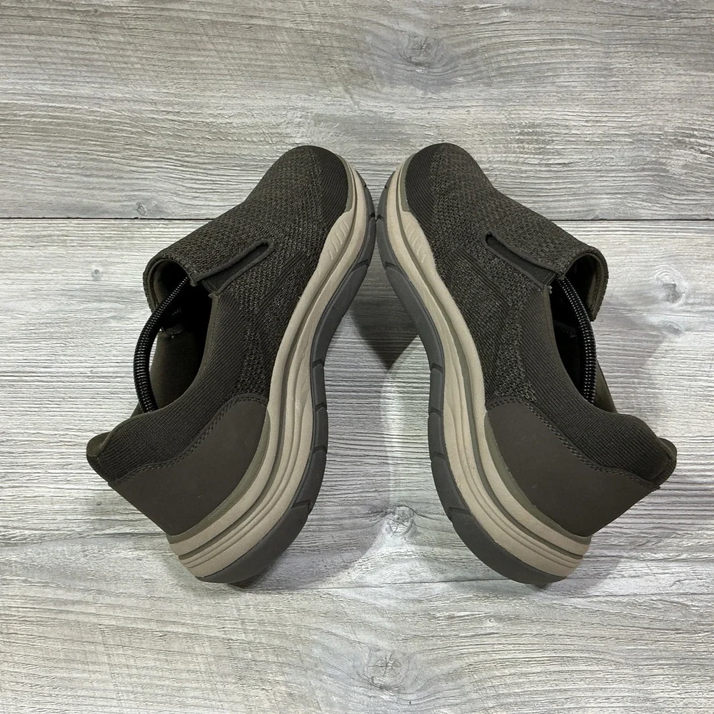 Skechers Relaxed Fit Memory Foam Shoes Mens 12 Olive Brown Slip On 204000 OLBR